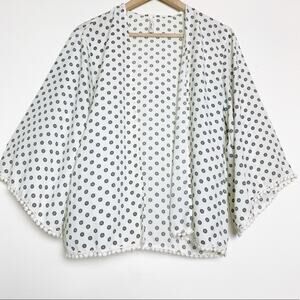 Event Cream & Black Print Open Front Kimono Women's Size Med